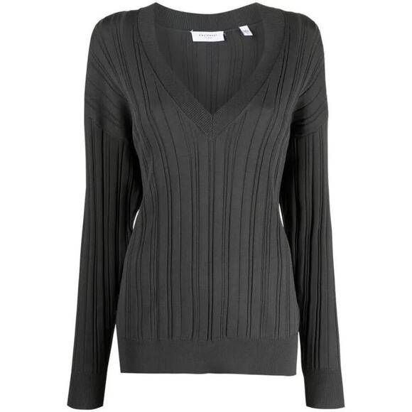 NWT Equipment Aderes V-Neck Jumper Ribbed Long Sleeve Sweater Gray Size Small - Picture 1 of 5